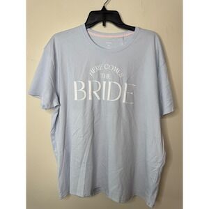 Miss to Mrs Here Comes The Bride T-Shirt Light Blue Graphic Tee XL